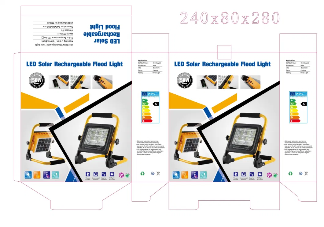 USB Charging Cable Camping Garden Solar Light Yard Traffic Warning Fishing Portable Convenient Using IP65 Solar Flood Light