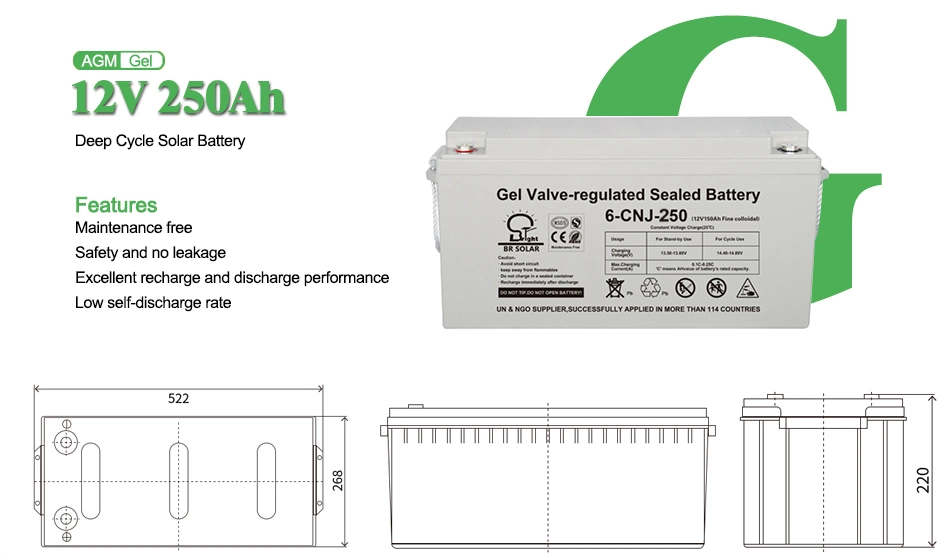 Long Life Rechargeable Gel 12V/100ah/150/200 /250ah Inverter Compatibility Solar Power System Gel Storage Li-ion/Lithium Ion LiFePO4 Energy Storage Gel Battery