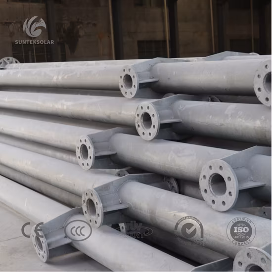 Bras doubles galvanisés conique octogonal haut mât en acier panneau de signalisation extérieur en métal LED rue solaire éclairage de jardin lampe pôle